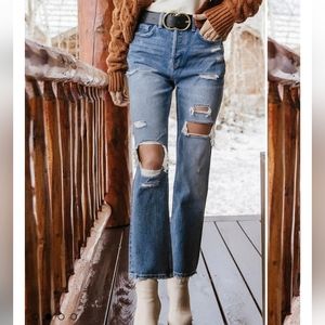 Vervet Blue high-waist distressed relaxed jeans size 27